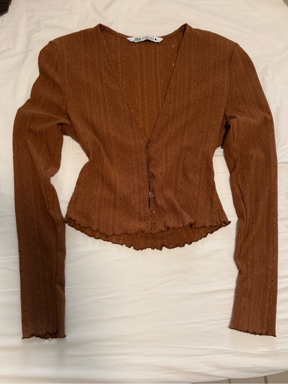 Zara Copper Brown Ribbed Button-Front Cardigan